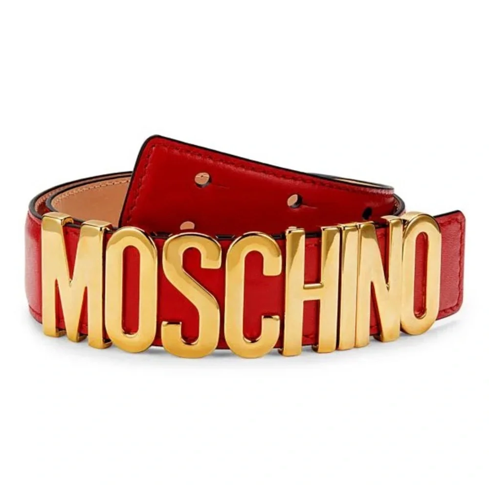 MOSCHINO Red Gold Logo Leather Belt NWT